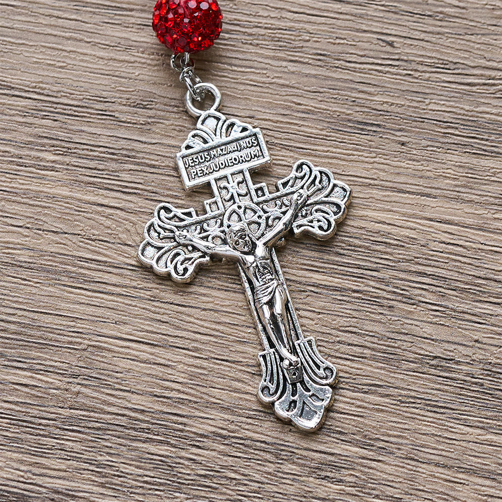 Collar de Gemas Redondas de Plata de 10 mm con Medalla Milagrosa y Crucifijo