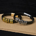 Pulsera Clásica de Cuero Trenzado con Santa Cruz en Dos Tonos
