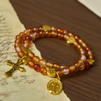 Pulsera Rosario Caramelo Cálido con Detalle de JESÚS y la Virgen
