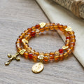 Pulsera Rosario Caramelo Cálido con Detalle de JESÚS y la Virgen