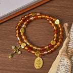 Pulsera Rosario Caramelo Cálido con Detalle de JESÚS y la Virgen
