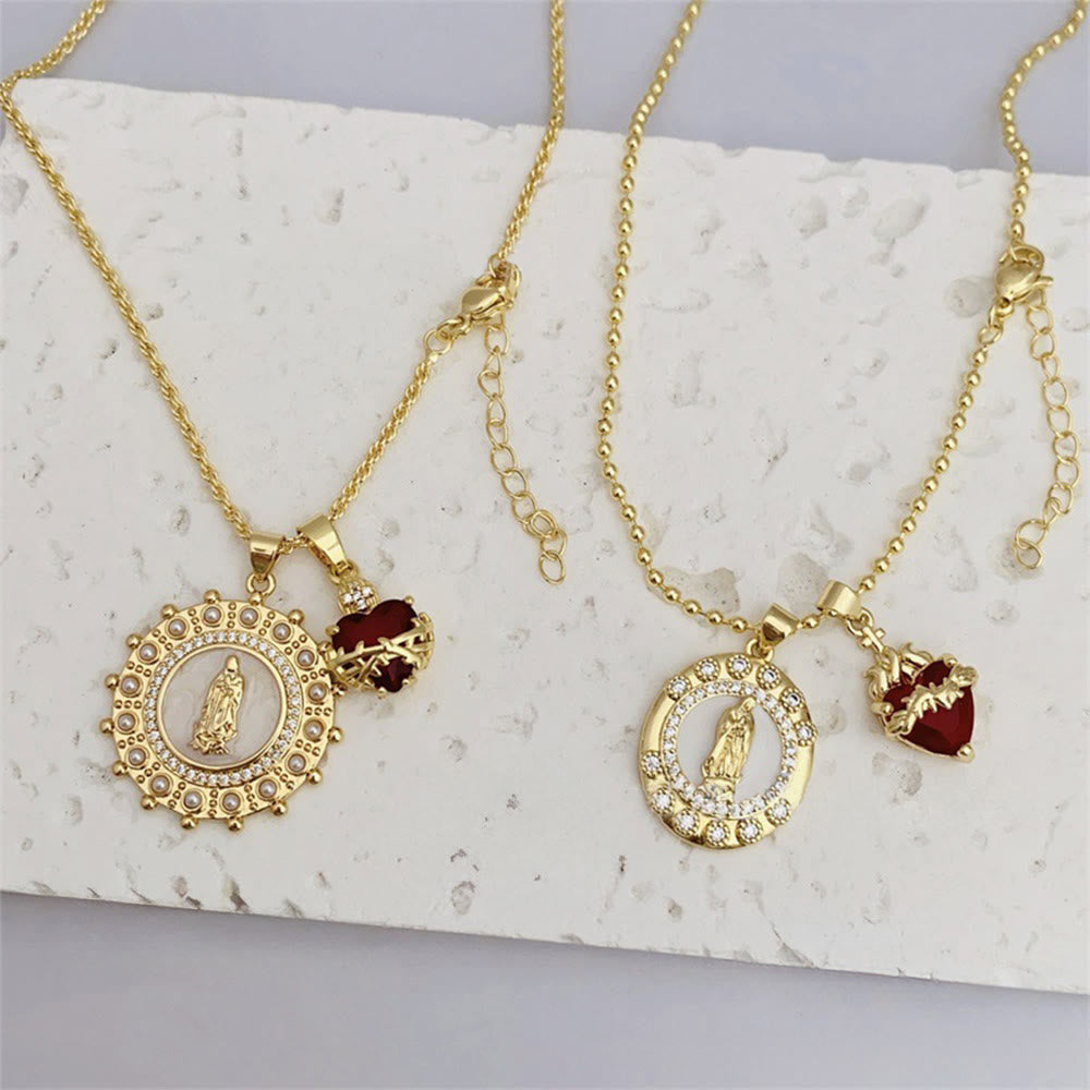 Collar de la Virgen y el Sagrado Corazón en 6 Estilos: Joyería Elegante Llena de Fe