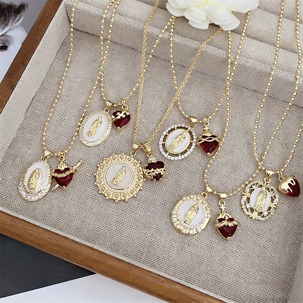 Collar de la Virgen y el Sagrado Corazón en 6 Estilos: Joyería Elegante Llena de Fe
