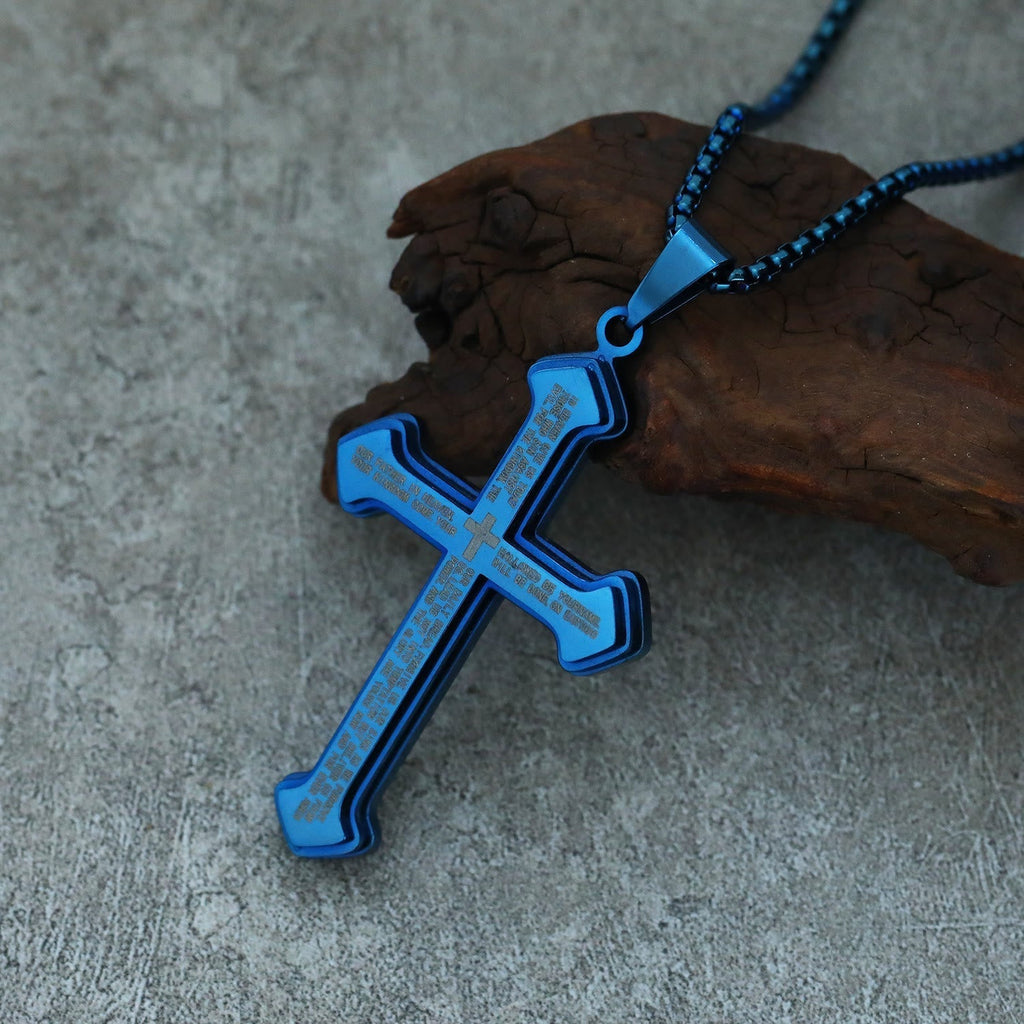 4-Colored Multi-Layered Scripture Cross Necklace