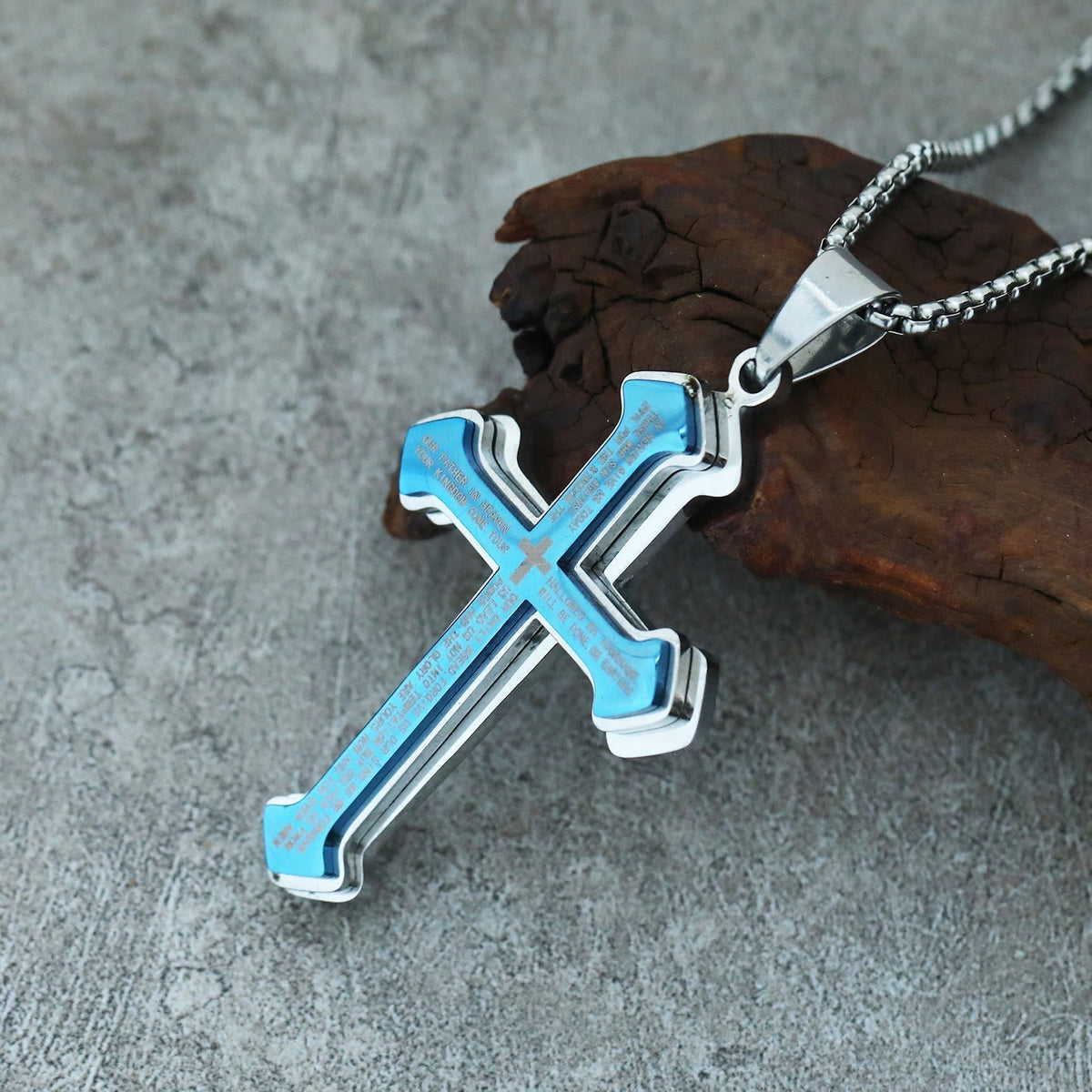 4-Colored Multi-Layered Scripture Cross Necklace