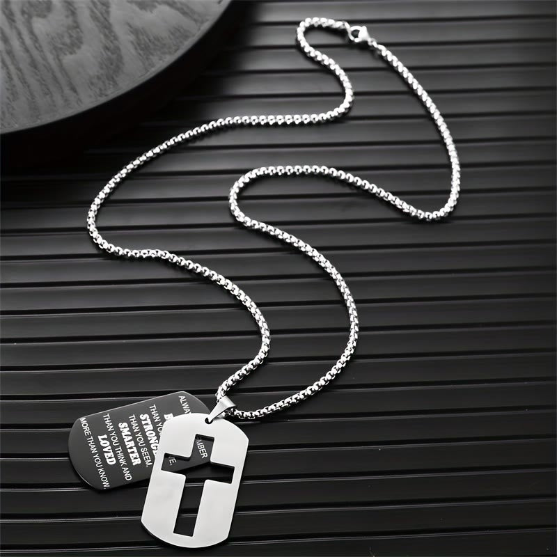 Collar con Cruz Calada de Metal Pulido y Versículo Grabado: Lleva Su Promesa Cada Día