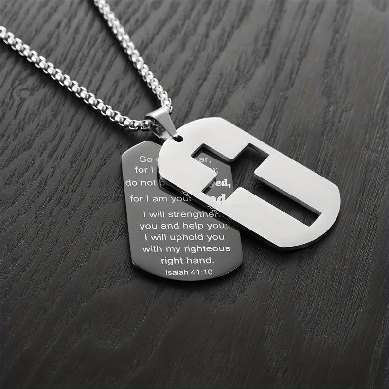 Collar con Cruz Calada de Metal Pulido y Versículo Grabado: Lleva Su Promesa Cada Día