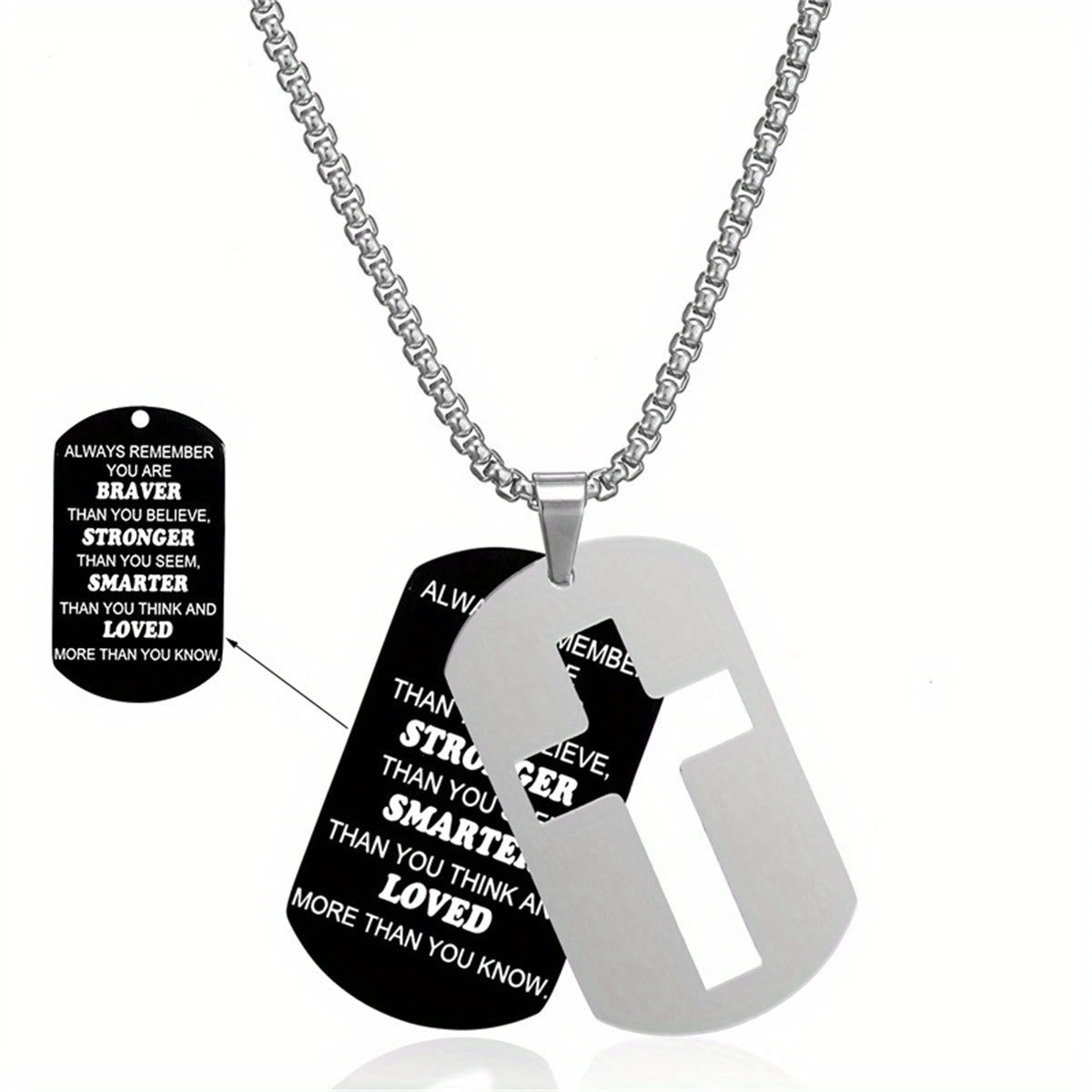 Collar con Cruz Calada de Metal Pulido y Versículo Grabado: Lleva Su Promesa Cada Día