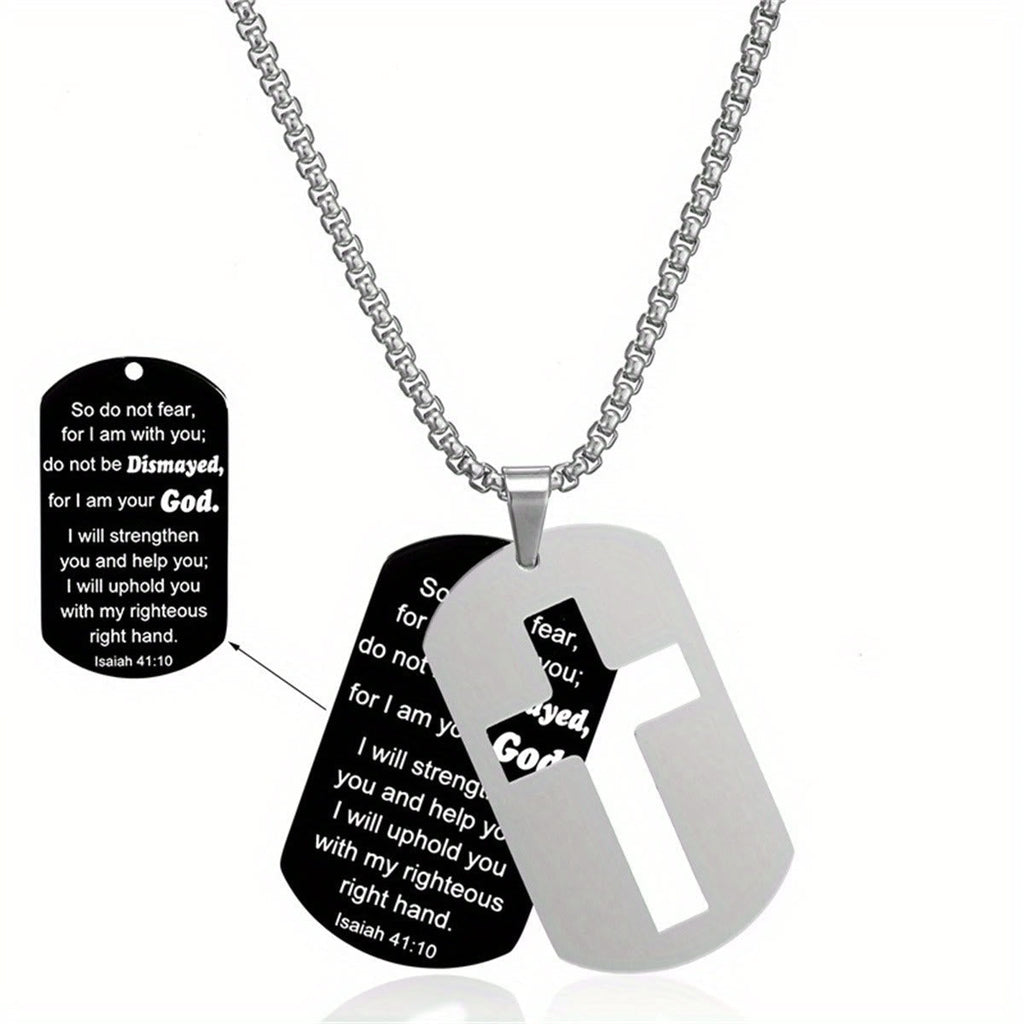 Collar con Cruz Calada de Metal Pulido y Versículo Grabado: Lleva Su Promesa Cada Día