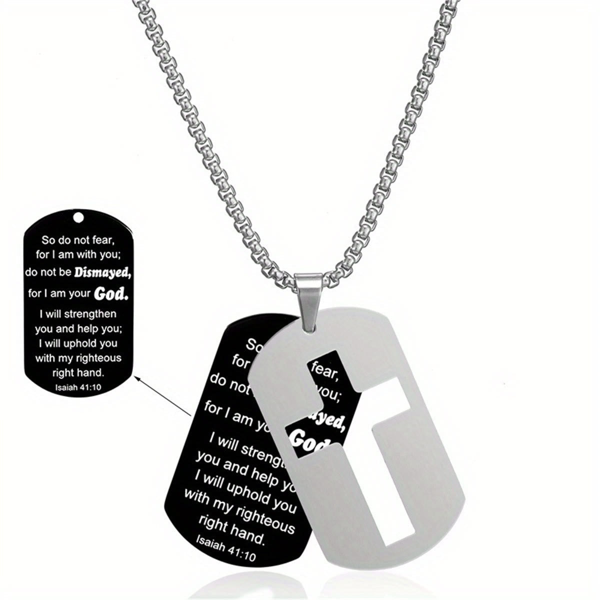 Collar con Cruz Calada de Metal Pulido y Versículo Grabado: Lleva Su Promesa Cada Día