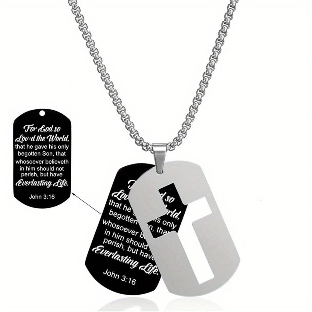 Collar con Cruz Calada de Metal Pulido y Versículo Grabado: Lleva Su Promesa Cada Día