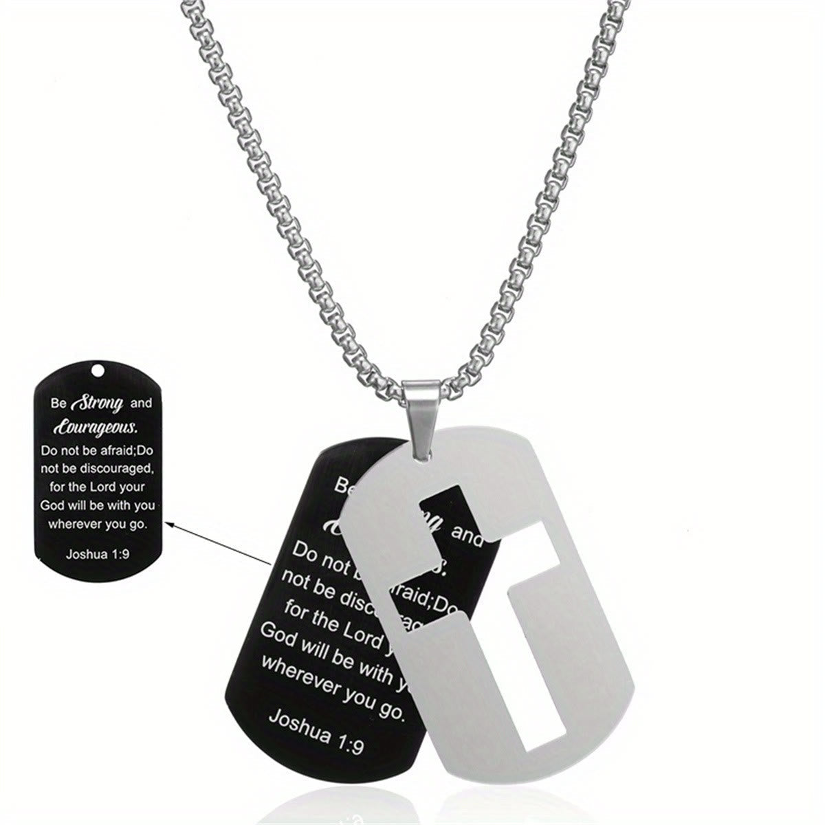 Collar con Cruz Calada de Metal Pulido y Versículo Grabado: Lleva Su Promesa Cada Día