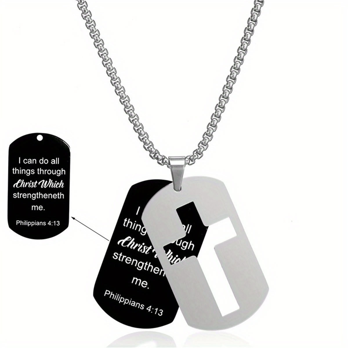 Collar con Cruz Calada de Metal Pulido y Versículo Grabado: Lleva Su Promesa Cada Día