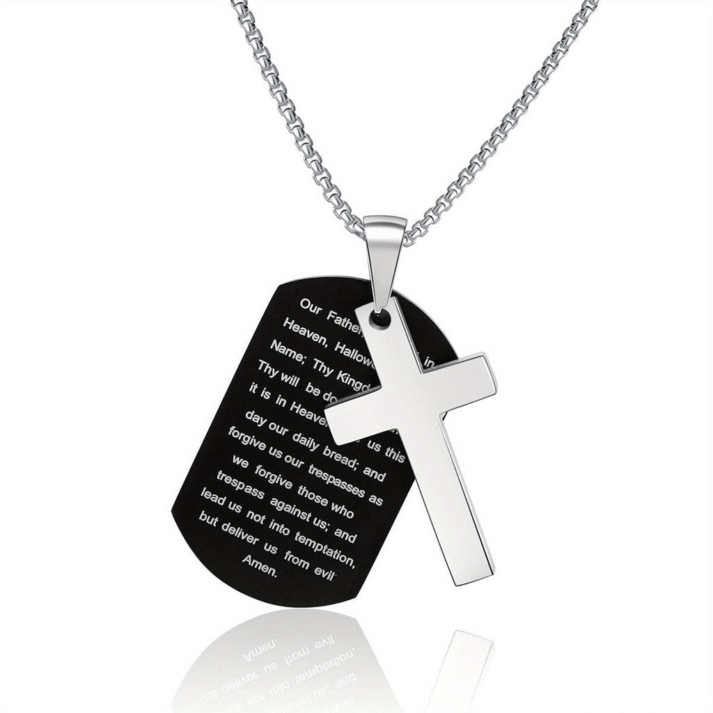 Collar con Cruz Calada de Metal Pulido y Versículo Grabado: Lleva Su Promesa Cada Día