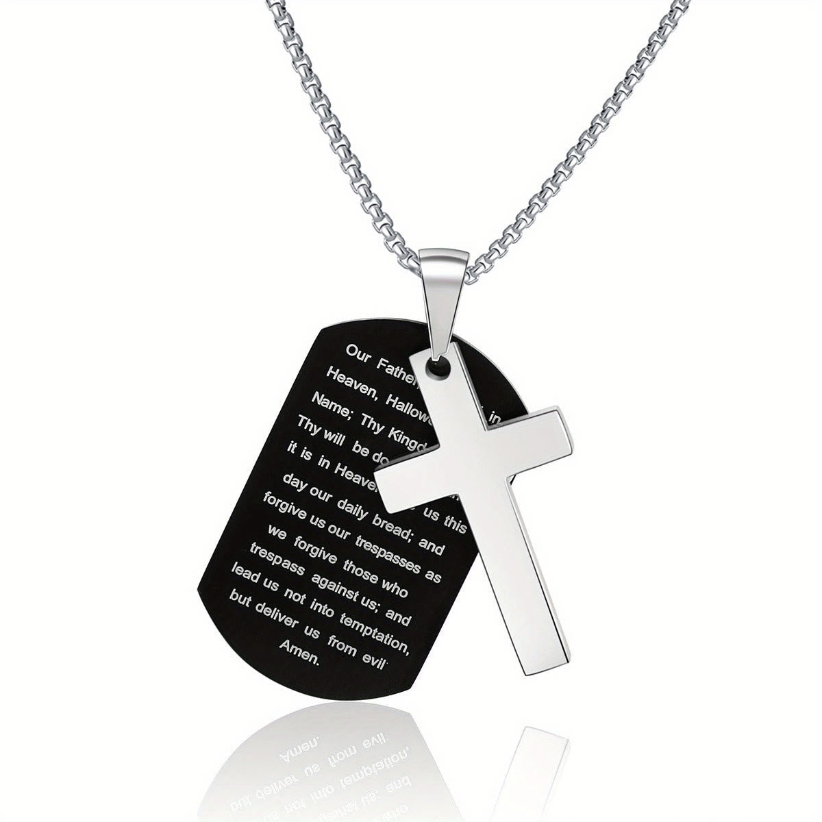 Collar con Cruz Calada de Metal Pulido y Versículo Grabado: Lleva Su Promesa Cada Día