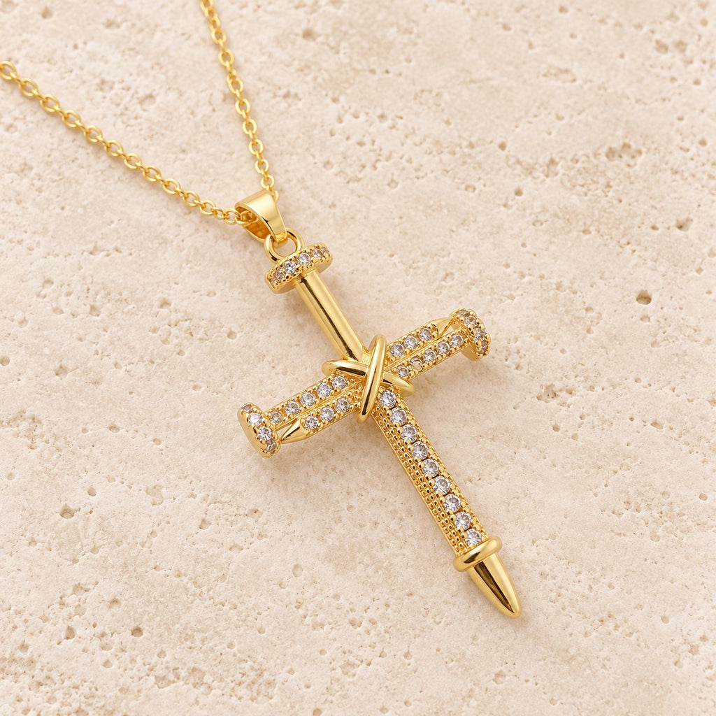 Nail-Inspired Cross Necklace with Cubic Zirconia