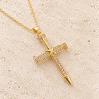 Nail-Inspired Cross Necklace with Cubic Zirconia