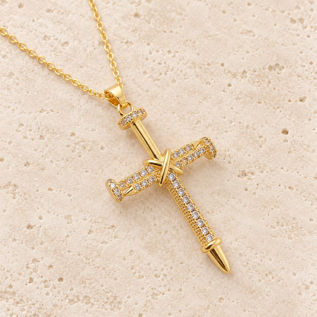 Nail-Inspired Cross Necklace with Cubic Zirconia