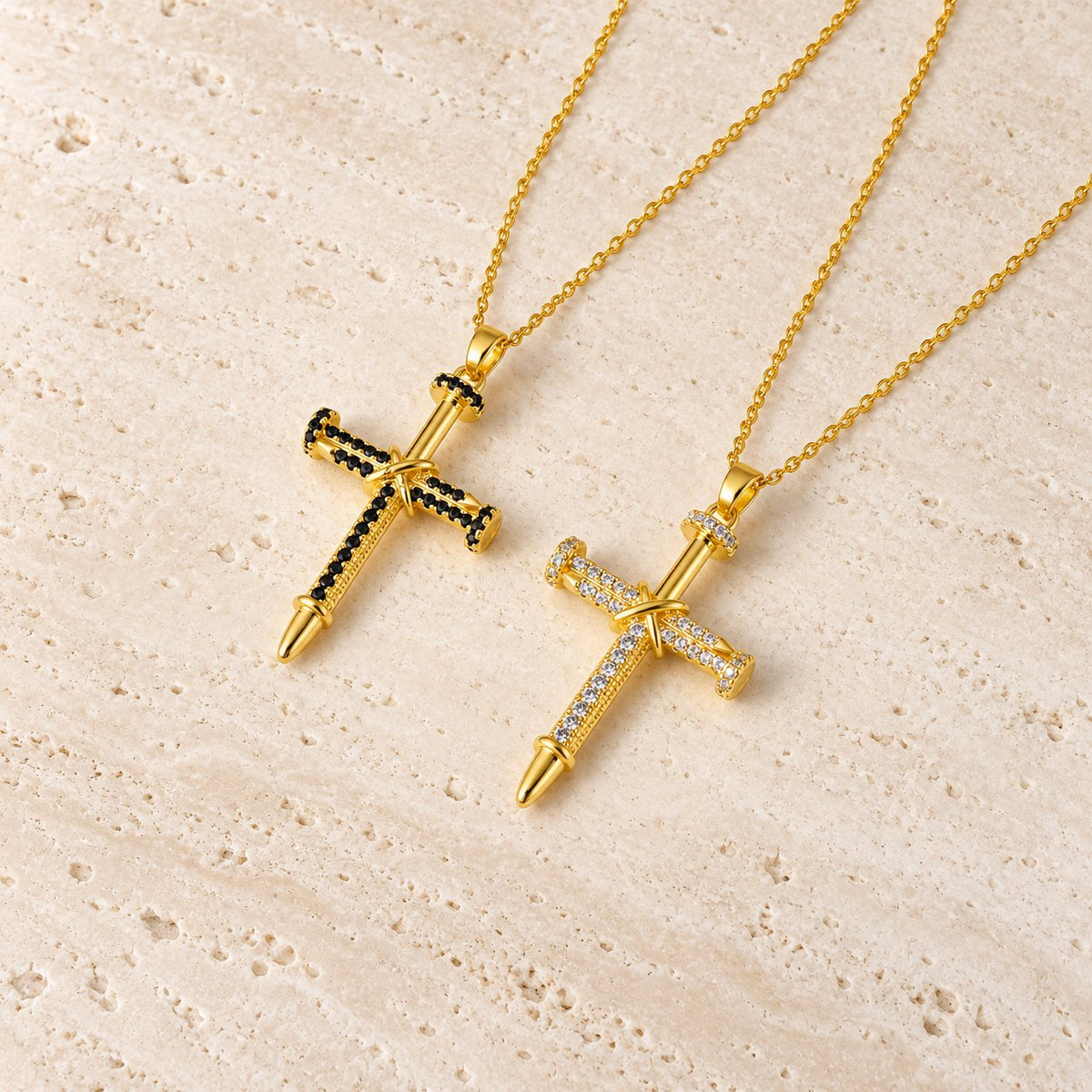 Nail-Inspired Cross Necklace with Cubic Zirconia