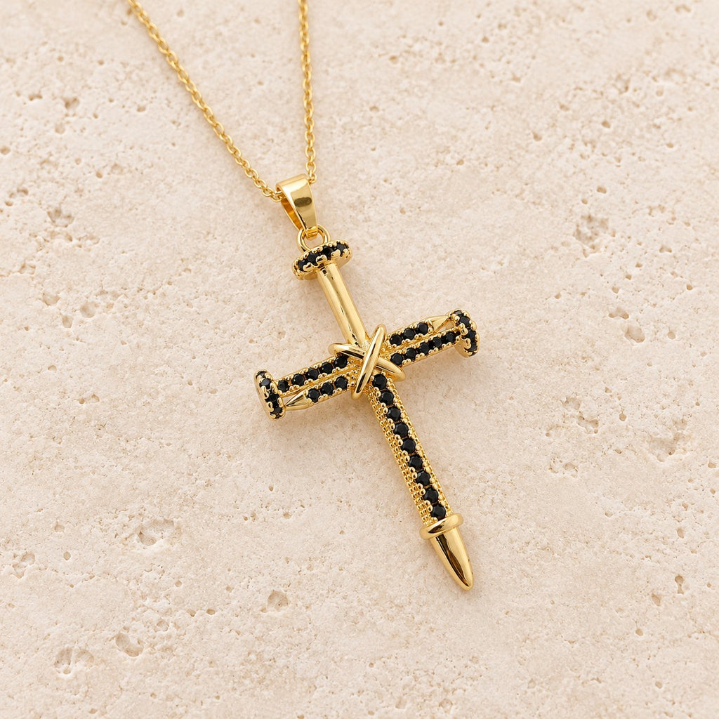 Nail-Inspired Cross Necklace with Cubic Zirconia