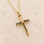 Nail-Inspired Cross Necklace with Cubic Zirconia