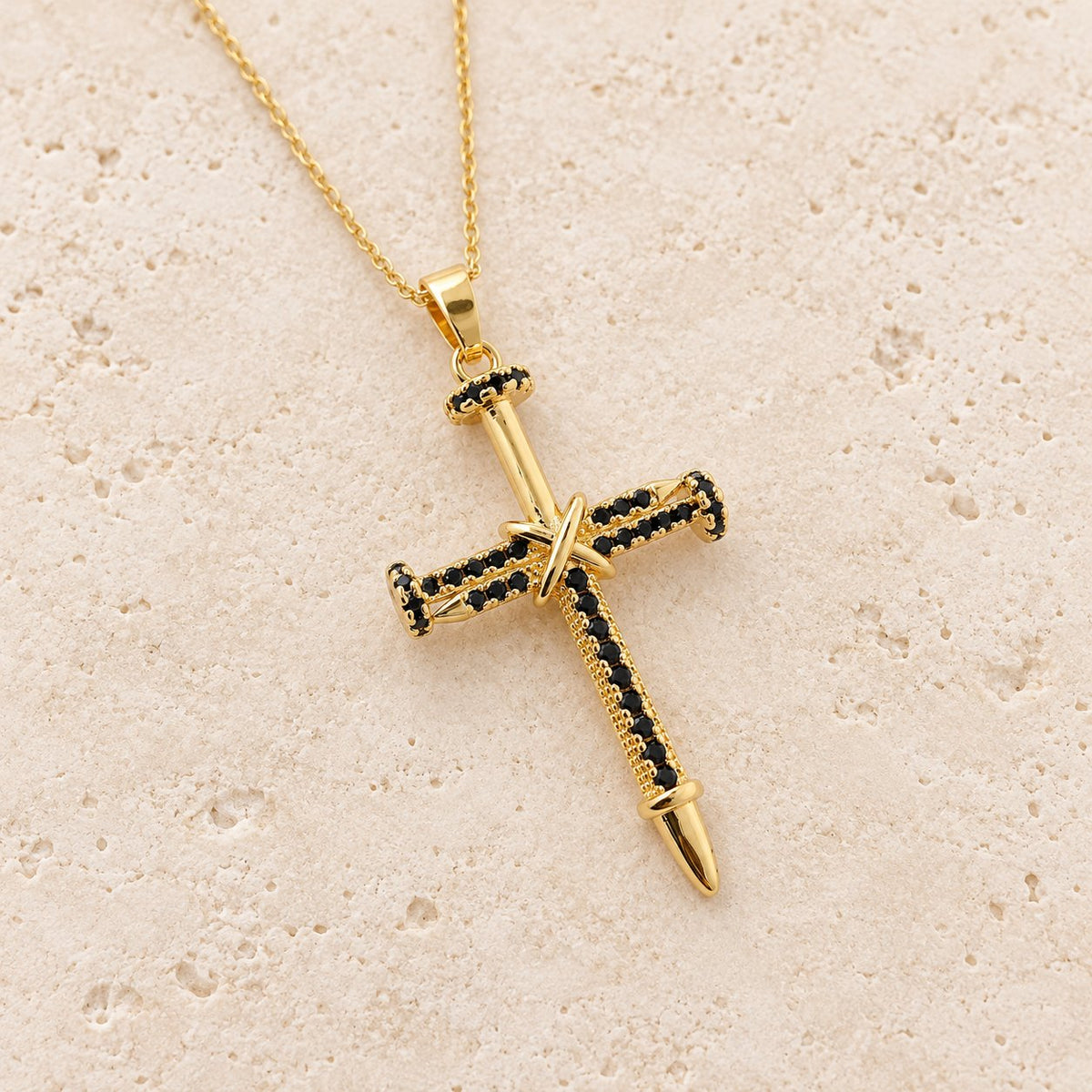 Nail-Inspired Cross Necklace with Cubic Zirconia