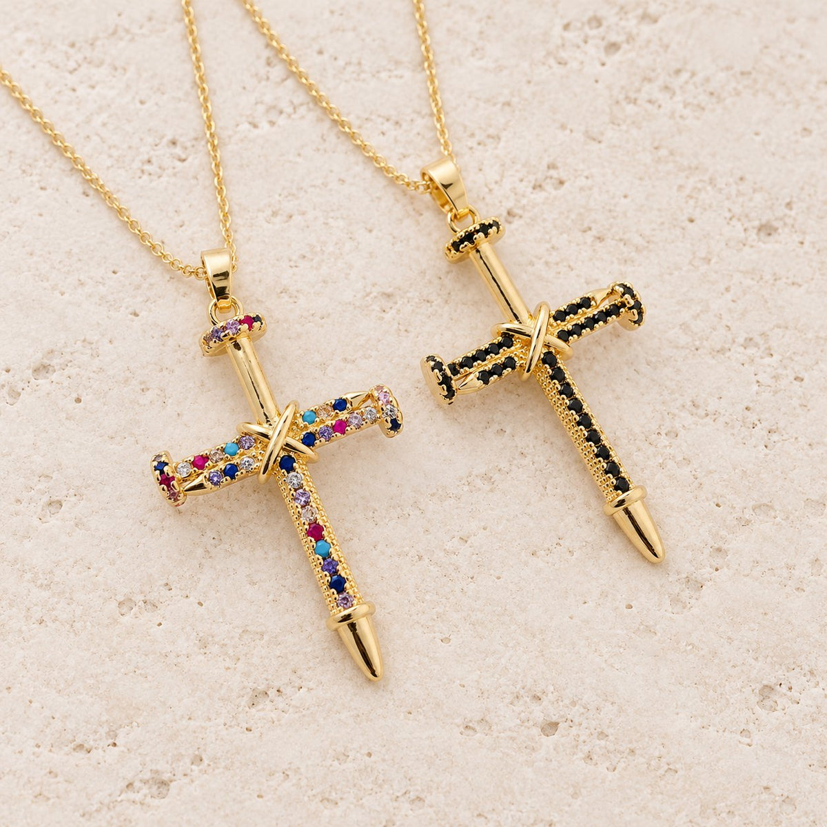 Nail-Inspired Cross Necklace with Cubic Zirconia