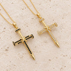 Nail-Inspired Cross Necklace with Cubic Zirconia