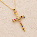 Nail-Inspired Cross Necklace with Cubic Zirconia