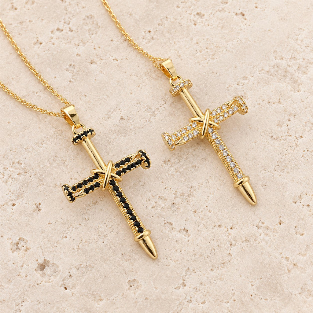 Nail-Inspired Cross Necklace with Cubic Zirconia