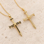 Nail-Inspired Cross Necklace with Cubic Zirconia
