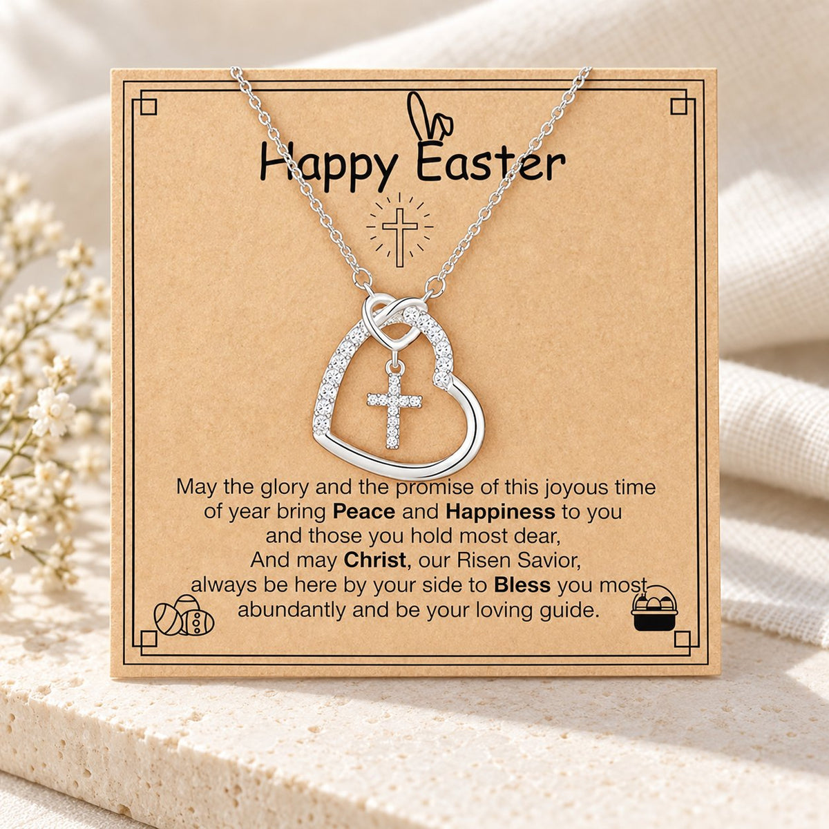 Intertwined Heart Cross Necklace with Card