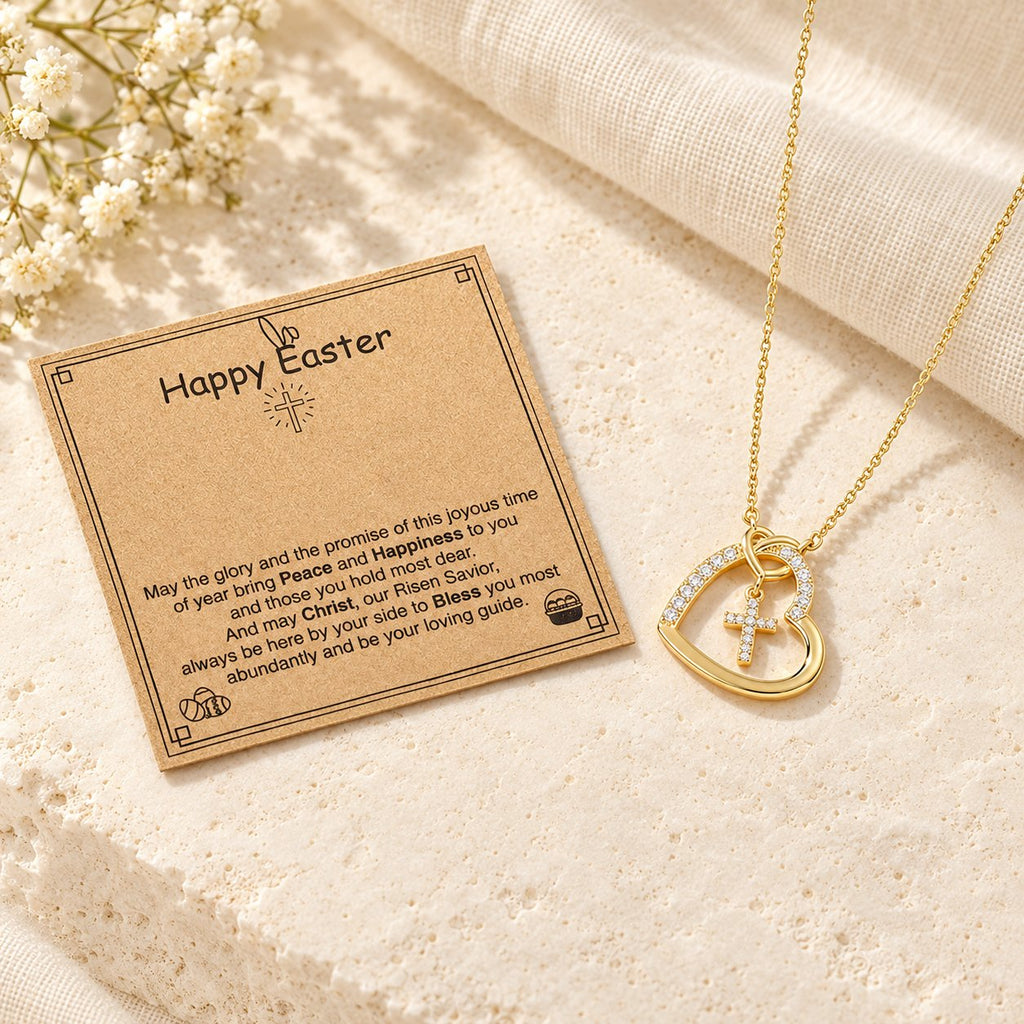 Intertwined Heart Cross Necklace with Card
