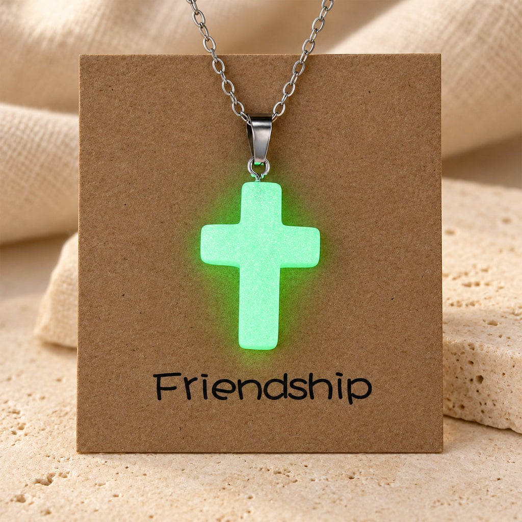 Glow-in-the-Dark Cross Necklace with Friendship Message Card