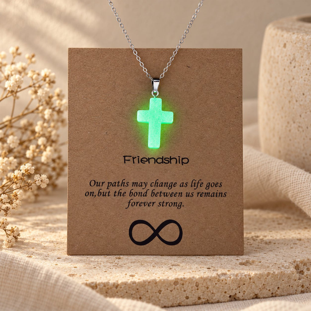 Glow-in-the-Dark Cross Necklace with Friendship Message Card
