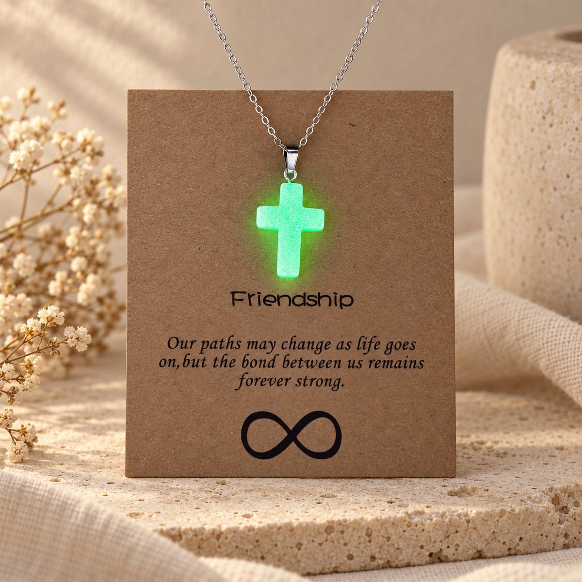 Glow-in-the-Dark Cross Necklace with Friendship Message Card