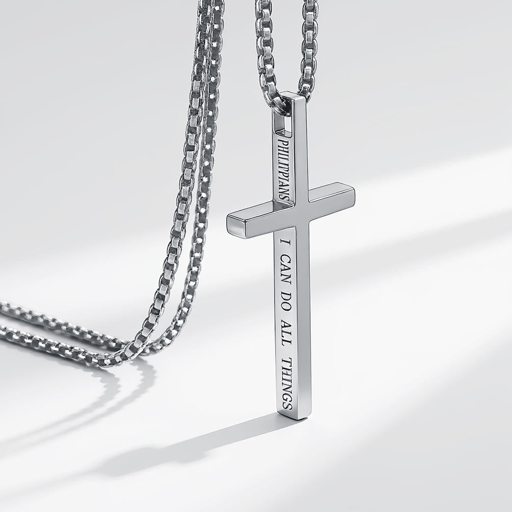 Collar de Cruz con Inscripción "Todo lo Puedo": Recordatorio Elegante de Su Fuerza