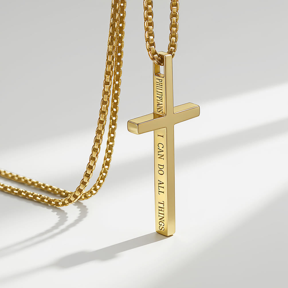 Collar de Cruz con Inscripción "Todo lo Puedo": Recordatorio Elegante de Su Fuerza