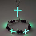 Set de Collar de Cruz Luminoso y Pulsera de Cuentas: Recuerda Su Luz Serena