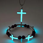 Set de Collar de Cruz Luminoso y Pulsera de Cuentas: Recuerda Su Luz Serena