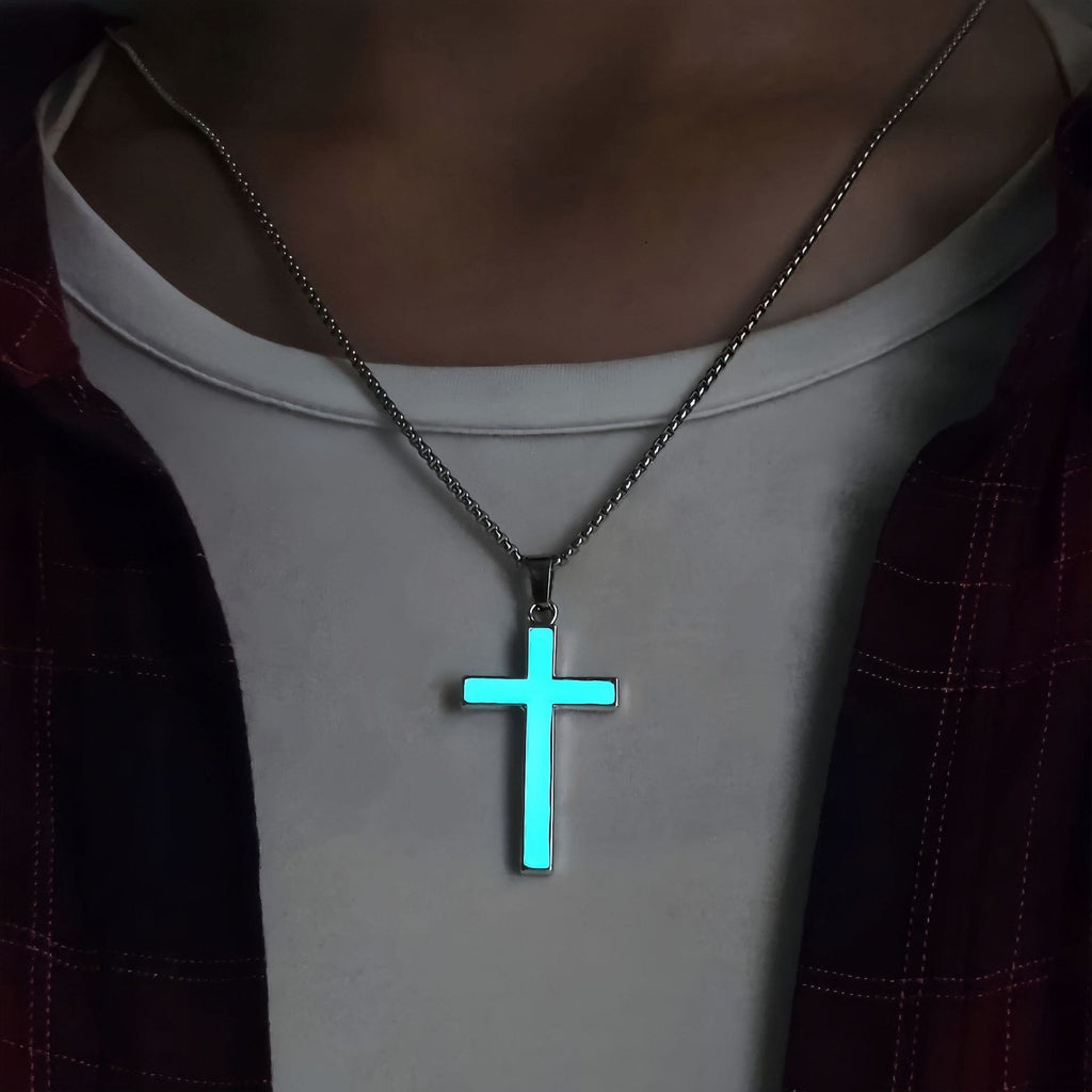 Set de Collar de Cruz Luminoso y Pulsera de Cuentas: Recuerda Su Luz Serena