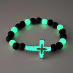 Set de Collar de Cruz Luminoso y Pulsera de Cuentas en 3 Colores: Recuerda Su Luz Serena