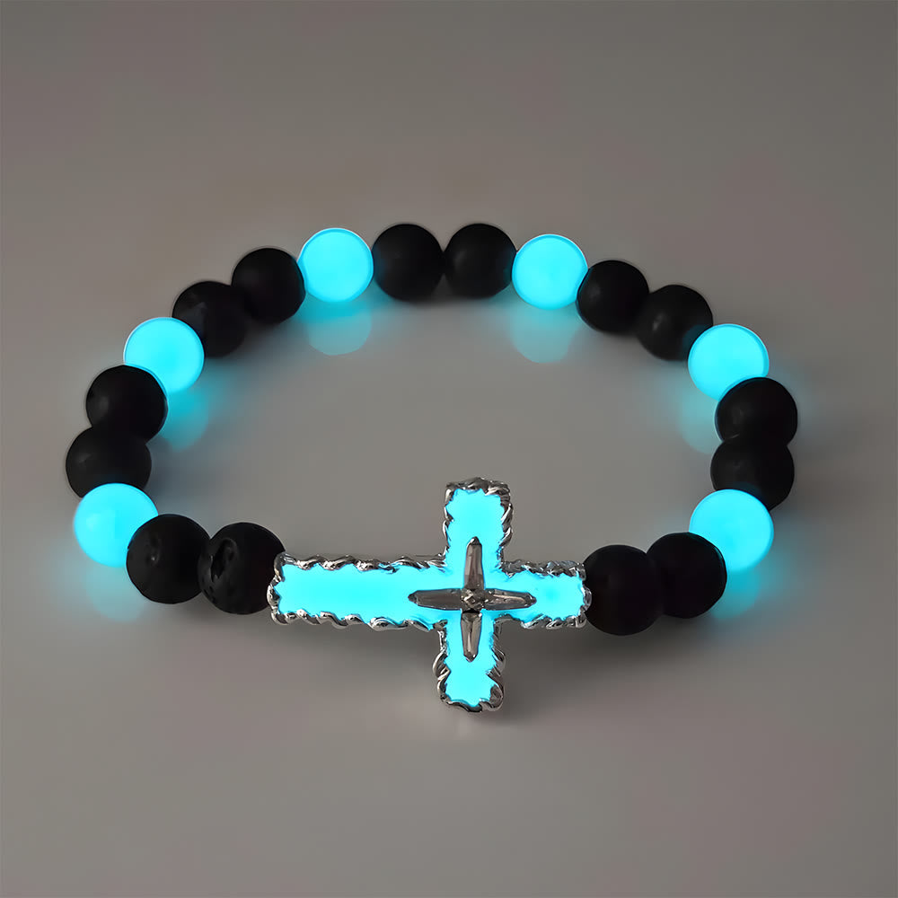 Set de Collar de Cruz Luminoso y Pulsera de Cuentas en 3 Colores: Recuerda Su Luz Serena