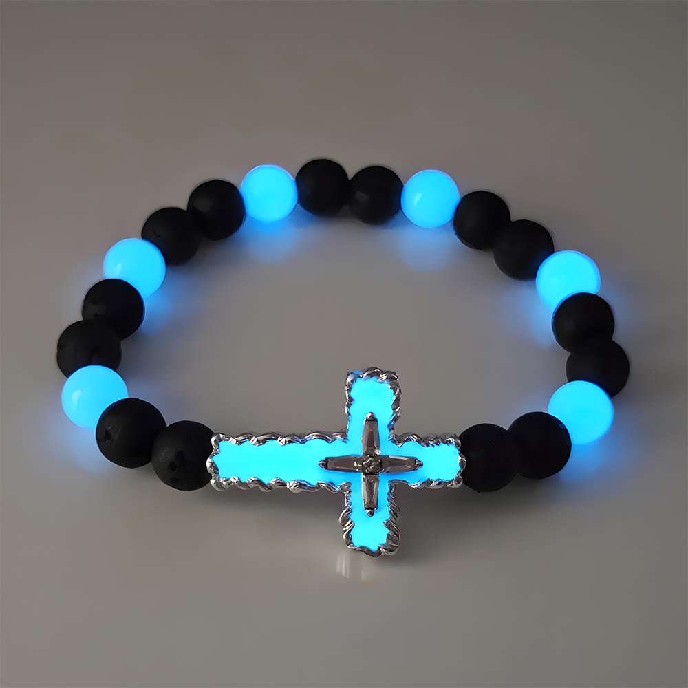 Set de Collar de Cruz Luminoso y Pulsera de Cuentas en 3 Colores: Recuerda Su Luz Serena