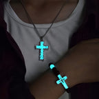 Set de Collar de Cruz Luminoso y Pulsera de Cuentas en 3 Colores: Recuerda Su Luz Serena