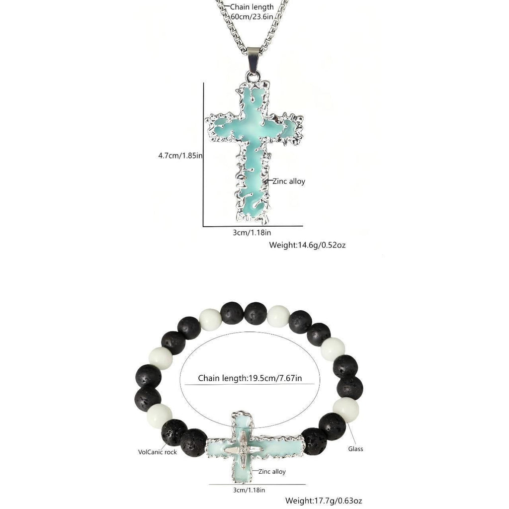 Set de Collar de Cruz Luminoso y Pulsera de Cuentas en 3 Colores: Recuerda Su Luz Serena