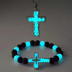 Set de Collar de Cruz Luminoso y Pulsera de Cuentas en 3 Colores: Recuerda Su Luz Serena
