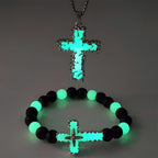 Set de Collar de Cruz Luminoso y Pulsera de Cuentas en 3 Colores: Recuerda Su Luz Serena