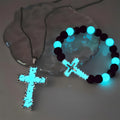 Set de Collar de Cruz Luminoso y Pulsera de Cuentas en 3 Colores: Recuerda Su Luz Serena