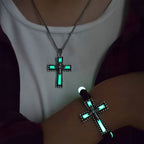 Set de Joyería de Cruz que Brilla en la Oscuridad con Piedra Volcánica: Su Gracia Cerca